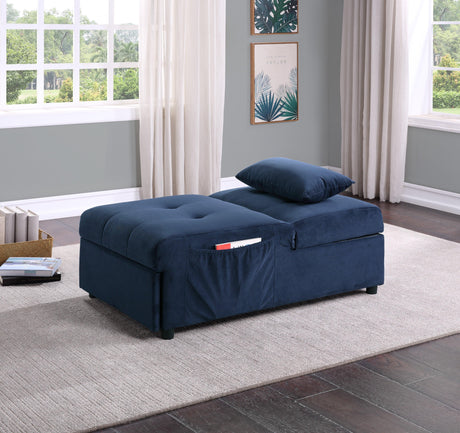 Garrell Blue Velvet Lift Top Storage Bench with Pull-out Bed by Homelegance at Eve Furniture