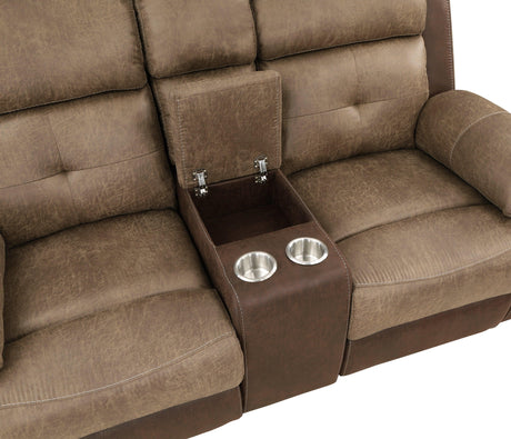 Glendale Brown Microfiber Double Glider Reclining Loveseat with Center Console by Homelegance at Eve Furniture