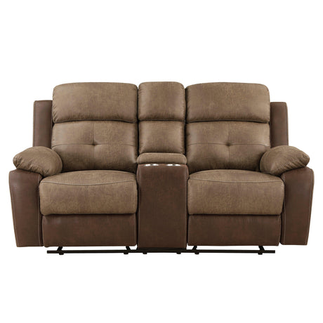 Glendale Brown Microfiber Double Glider Reclining Loveseat with Center Console by Homelegance at Eve Furniture