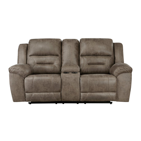 Hazen Brown Microfiber Double Reclining Loveseat with Center Console by Homelegance at Eve Furniture
