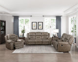 Hazen Brown Microfiber Double Reclining Sofa by Homelegance at Eve Furniture