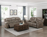 Hazen Brown Microfiber Double Reclining Sofa by Homelegance at Eve Furniture