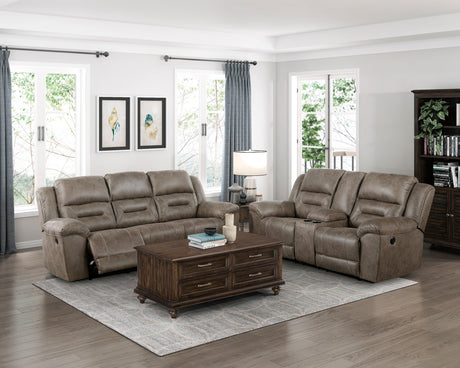 Hazen Brown Microfiber Double Reclining Sofa by Homelegance at Eve Furniture