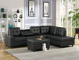 Heights Black Faux Leather Reversible Sectional & Storage Ottoman by Happy Homes at Eve Furniture