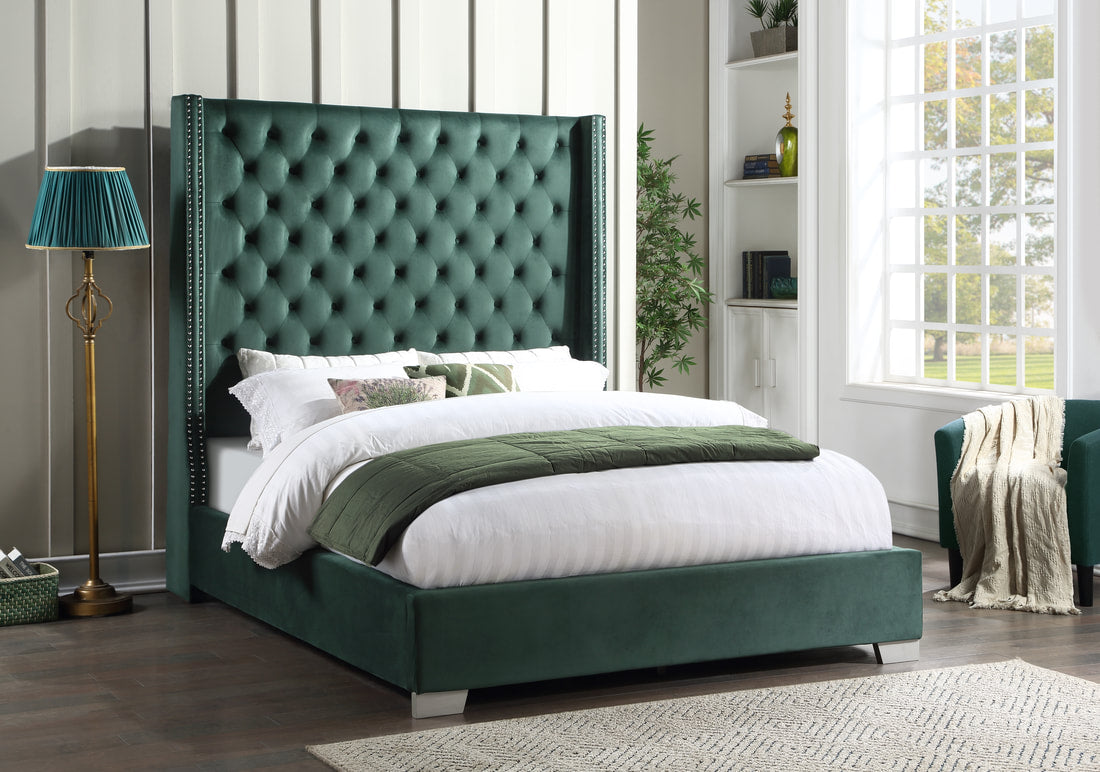 Diamond Tufted Green 6FT King Bed