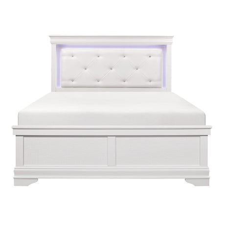Lana White Queen LED Upholstered Panel Bed by Homelegance at Eve Furniture