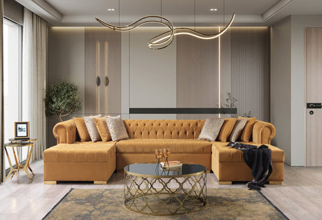 Lauren Mustard Velvet Double Chaise Sectional - Eve Furniture
