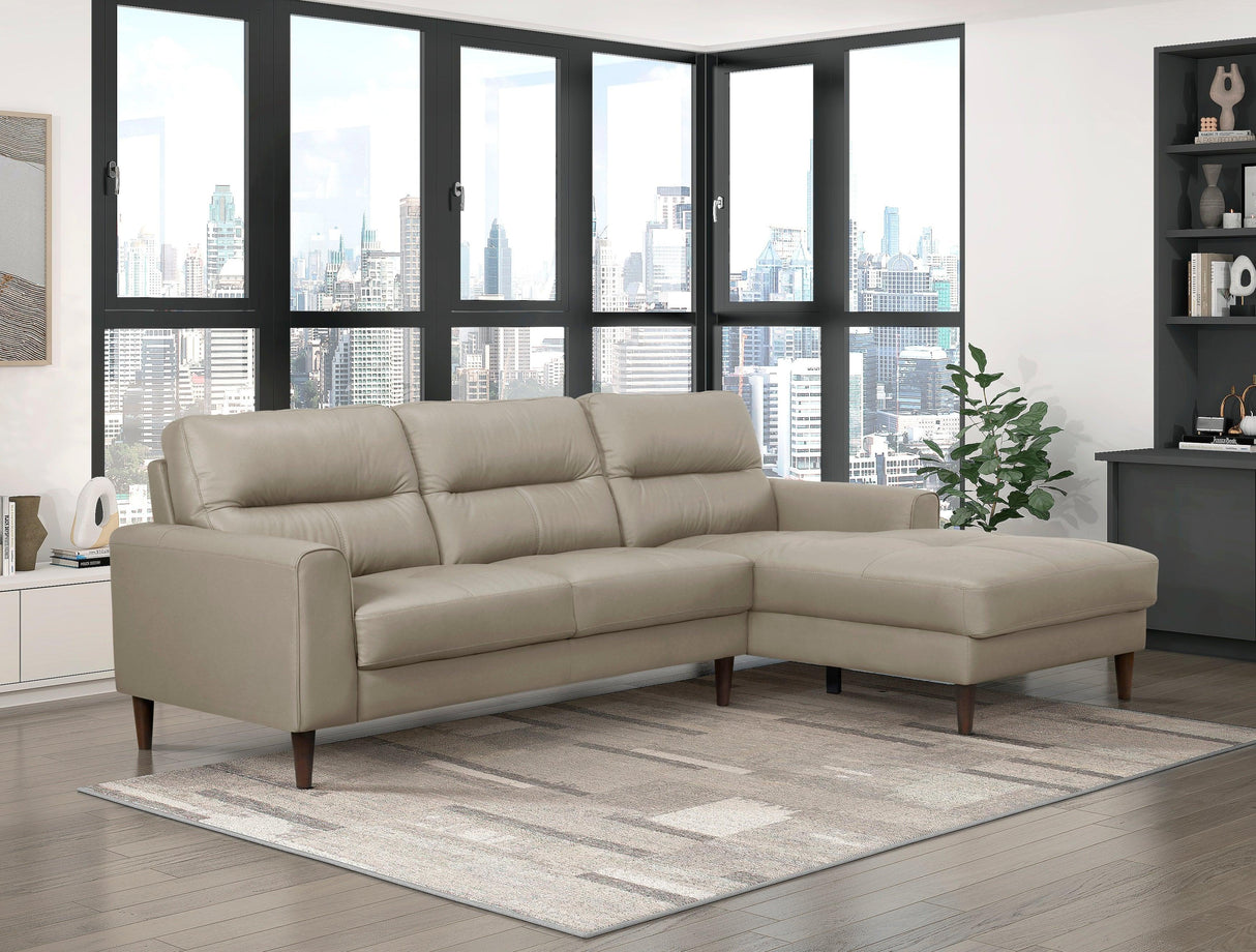 Lewes Latte Leather 2-Piece Sectional with Right Chaise by Homelegance at Eve Furniture