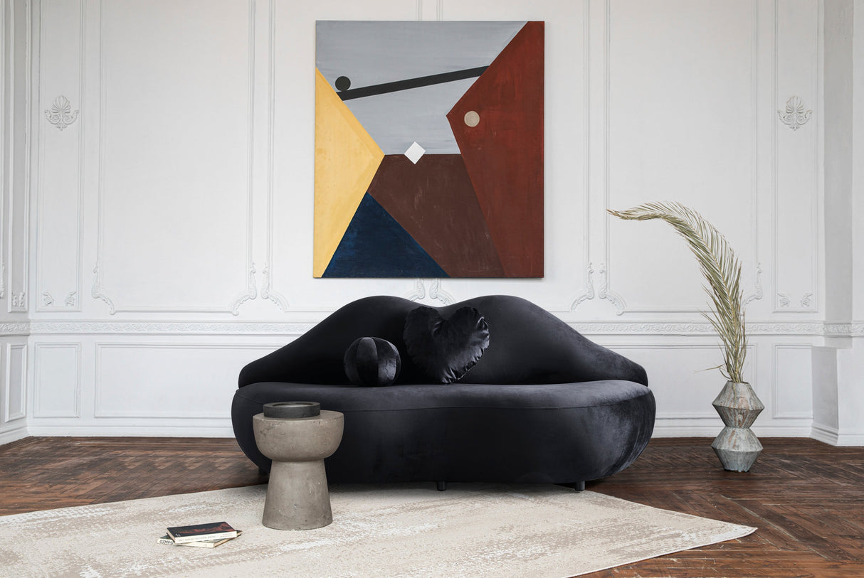 Lips Black Velvet Settee Loveseat