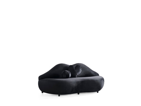 Lips Black Velvet Settee Loveseat