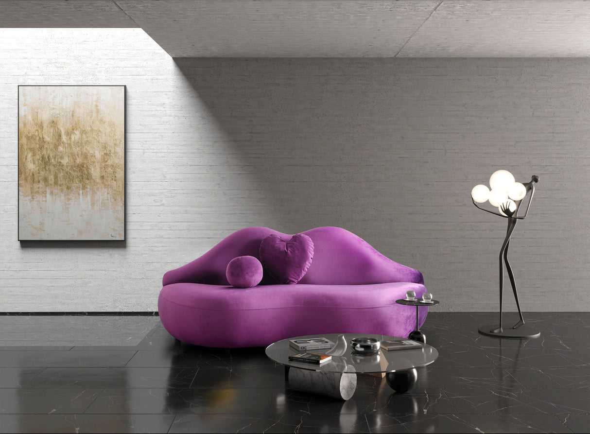 Lips Purple Velvet Settee Loveseat