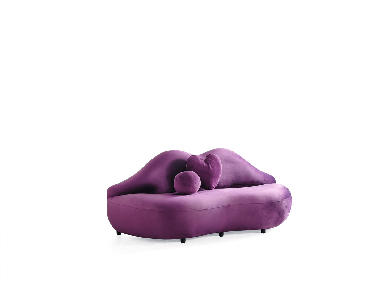 Lips Purple Velvet Settee Loveseat