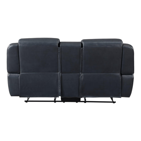 Littleton Blue Double Reclining Loveseat with Center Console, Receptacles and USB Ports by Homelegance at Eve Furniture