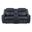 Littleton Blue Double Reclining Loveseat with Center Console, Receptacles and USB Ports by Homelegance at Eve Furniture