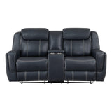 Littleton Blue Double Reclining Loveseat with Center Console, Receptacles and USB Ports by Homelegance at Eve Furniture
