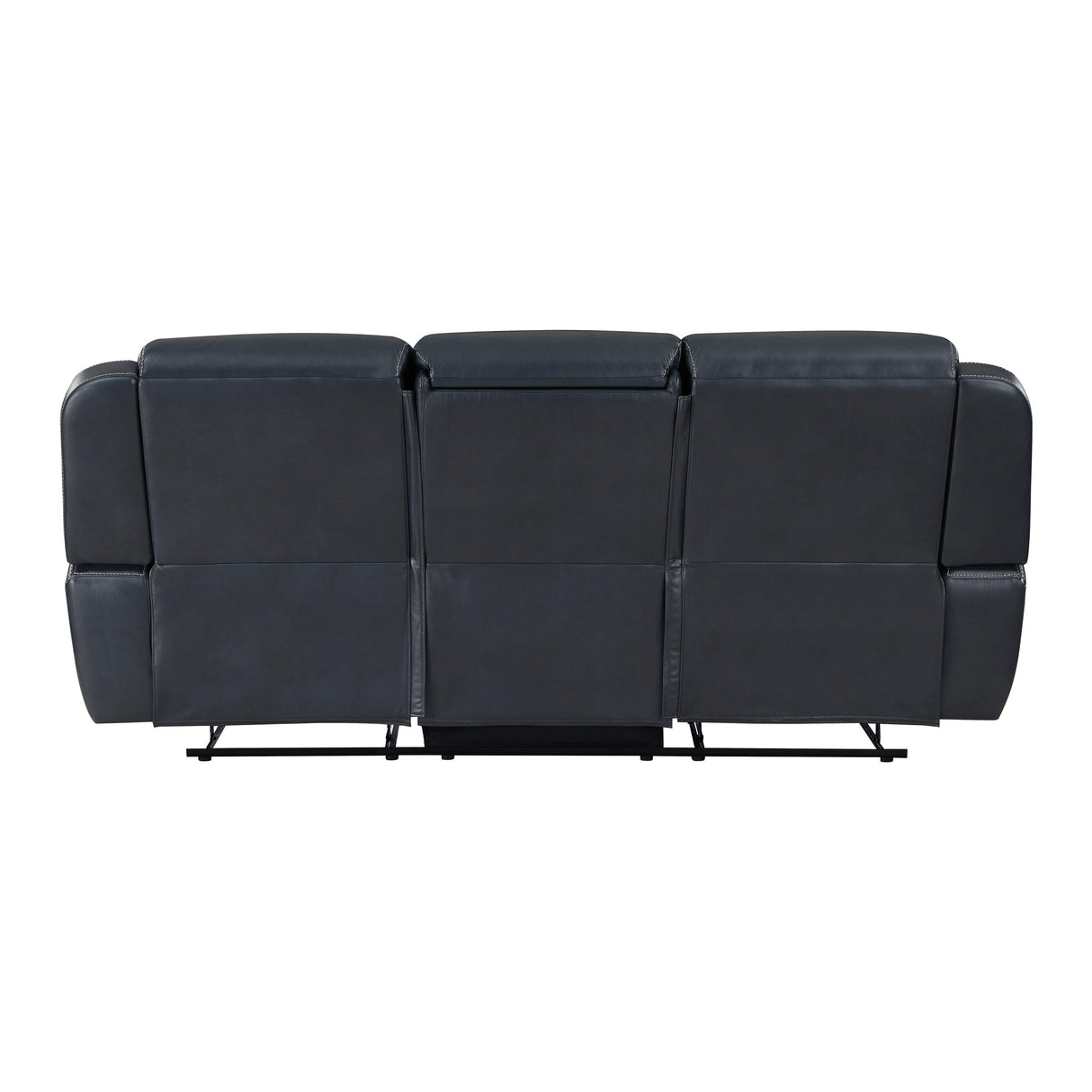 Littleton Blue Double Reclining Sofa with Center Drop-Down Cup Holders, Magazine bag, Receptacles and USB Ports by Homelegance at Eve Furniture