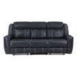 Littleton Blue Double Reclining Sofa with Center Drop-Down Cup Holders, Magazine bag, Receptacles and USB Ports by Homelegance at Eve Furniture