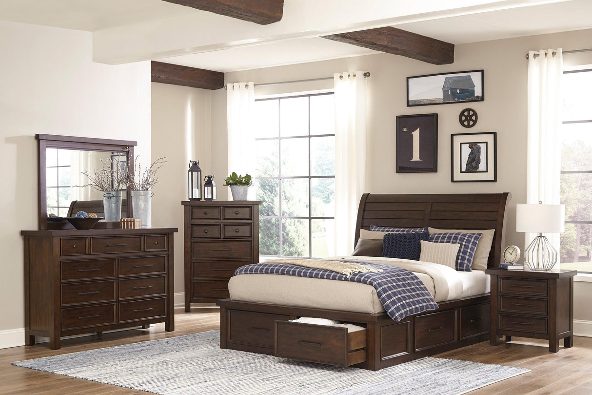 Logandale Brown Queen Sleigh Storage Platform Bed by Homelegance at Eve Furniture