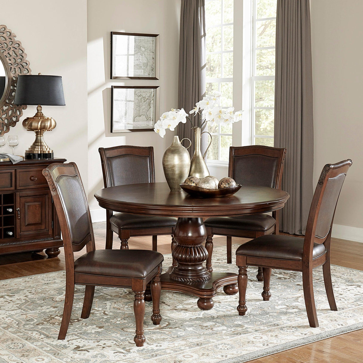 Lordsburg Brown Chery Round Dining Set by Homelegance at Eve Furniture