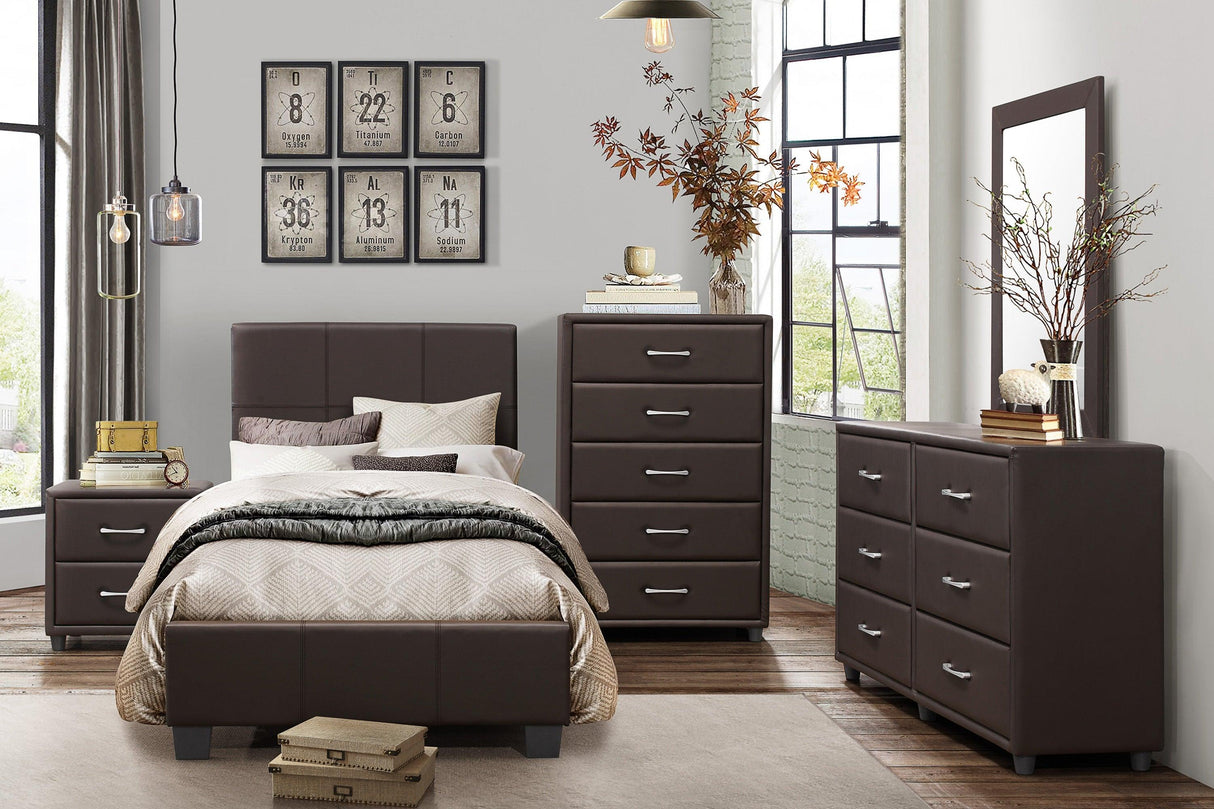 Lorenzi Dark Brown Upholstered Platform Youth Bedroom Set by Homelegance at Eve Furniture
