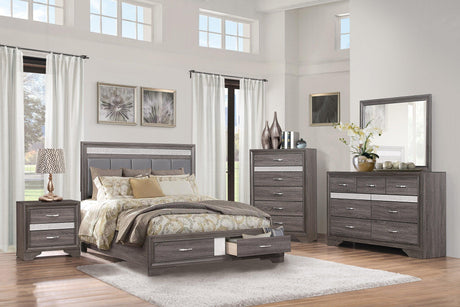 Luster Gray King Upholstered Storage Platform Bed by Homelegance at Eve Furniture