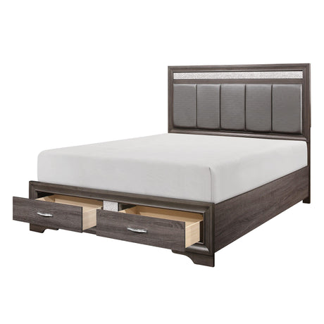 Luster Gray King Upholstered Storage Platform Bed by Homelegance at Eve Furniture