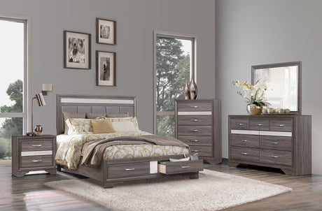 Luster Gray Upholstered Storage Platform Bedroom Set by Homelegance at Eve Furniture