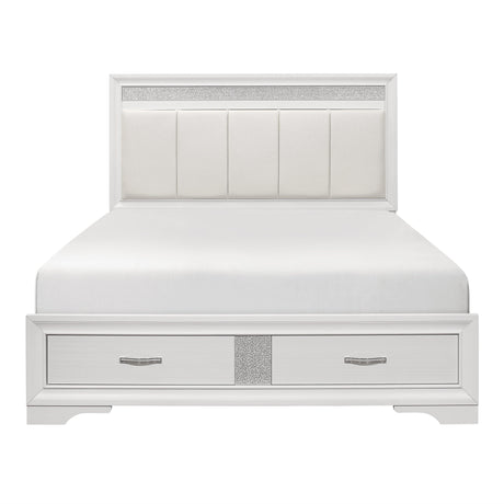 Luster White King Upholstered Storage Platform Bed by Homelegance at Eve Furniture