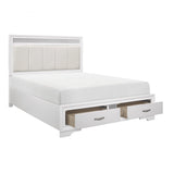 Luster White Queen Upholstered Storage Platform Bed by Homelegance at Eve Furniture
