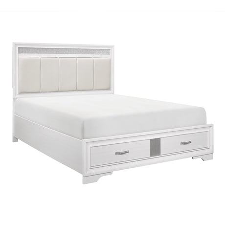 Luster White Queen Upholstered Storage Platform Bed by Homelegance at Eve Furniture