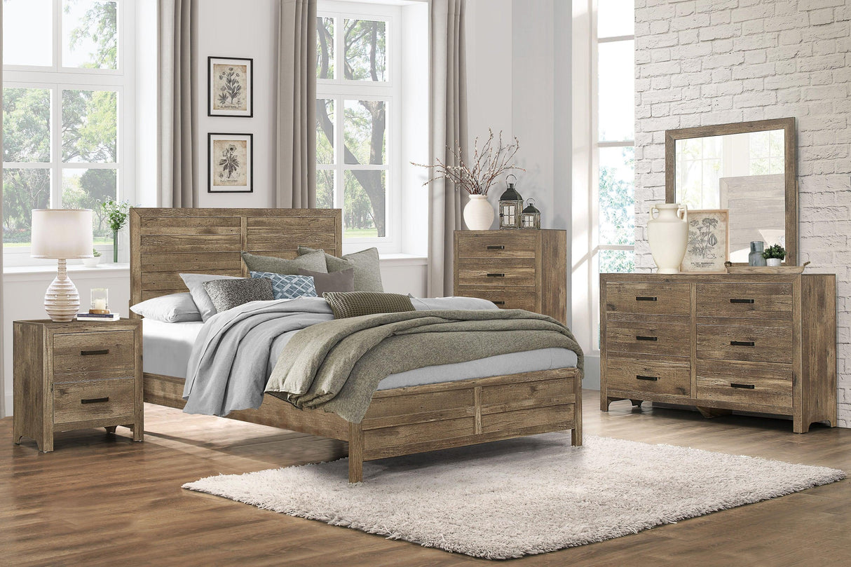 Mandan Weathered Pine Queen Panel Bed by Homelegance at Eve Furniture