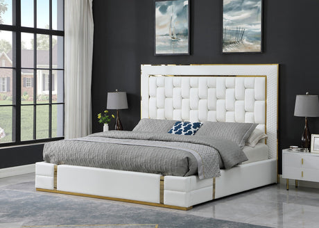 Marbella White/Gold Queen Storage Platform Bed by New Era Innovations at Eve Furniture