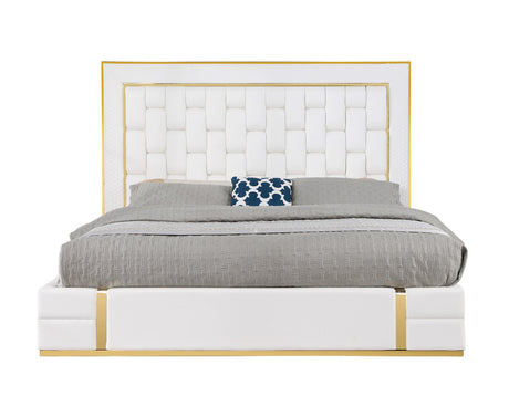 Marbella White/Gold Queen Storage Platform Bed by New Era Innovations at Eve Furniture