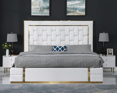 Marbella White/Gold Queen Storage Platform Bed by New Era Innovations at Eve Furniture