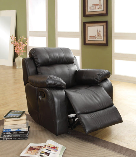 Marille Black Bonded Leather Reclining Chair by Homelegance at Eve Furniture