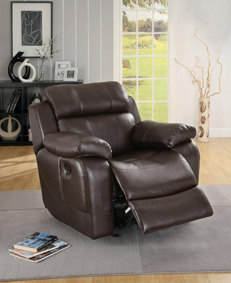 Marille Brown Bonded Leather Reclining Chair by Homelegance at Eve Furniture