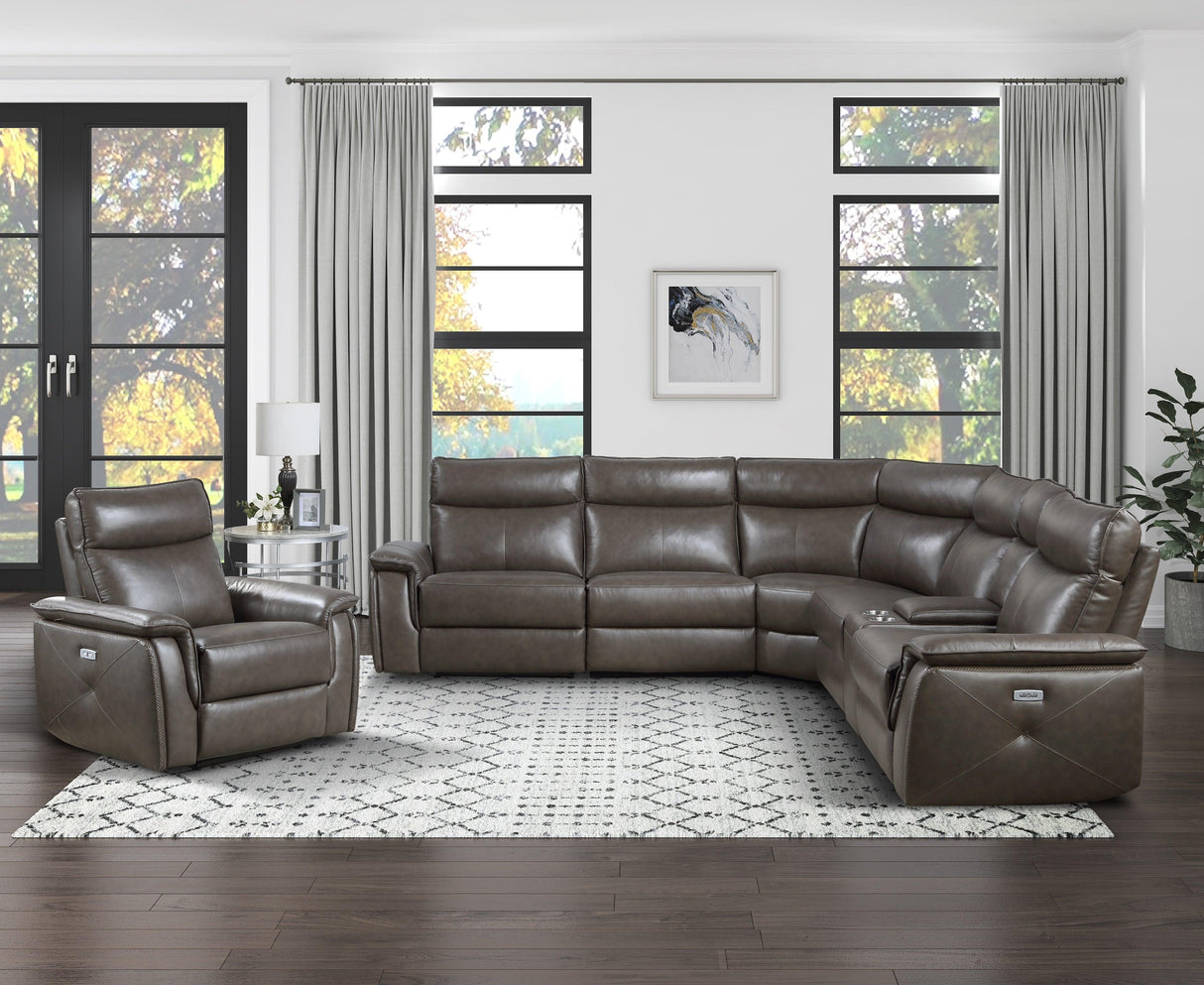 Maroni Dark Brown Leather 6-Piece Modular Power Reclining Sectional by Homelegance at Eve Furniture