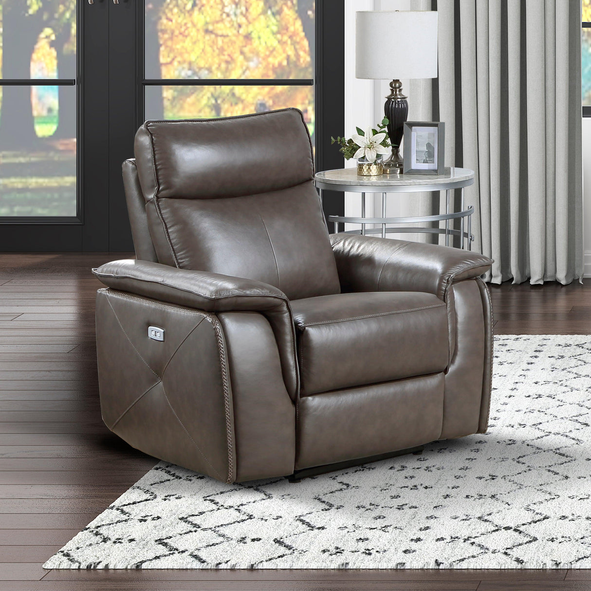 Maroni Dark Brown Leather Power Reclining Chair by Homelegance at Eve Furniture