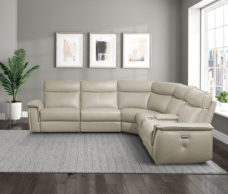 Maroni Taupe Leather 6-Piece Modular Power Reclining Sectional by Homelegance at Eve Furniture