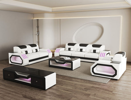 Matrix White/Black Italian Leather Living Room Set by New Era Innovations at Eve Furniture