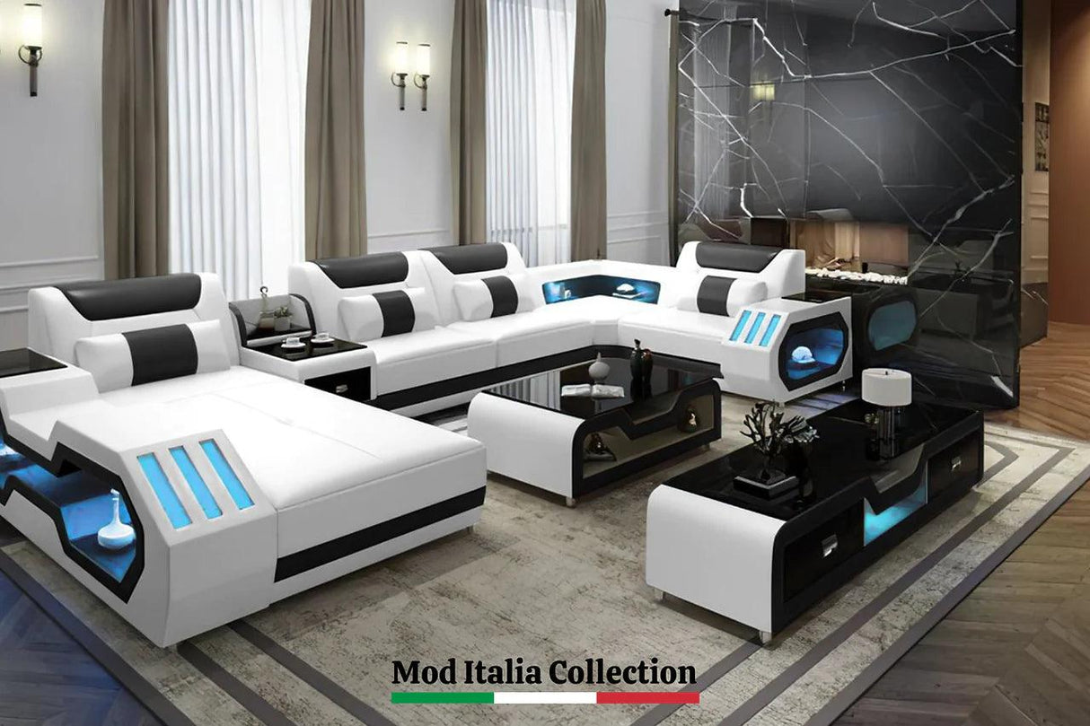 Matrix White/Black Italian Leather Sectional by New Era Innovations at Eve Furniture