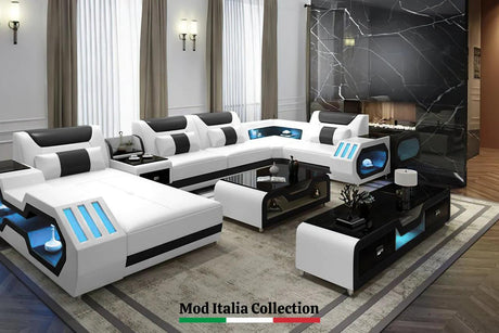 Matrix White/Black Italian Leather Sectional by New Era Innovations at Eve Furniture
