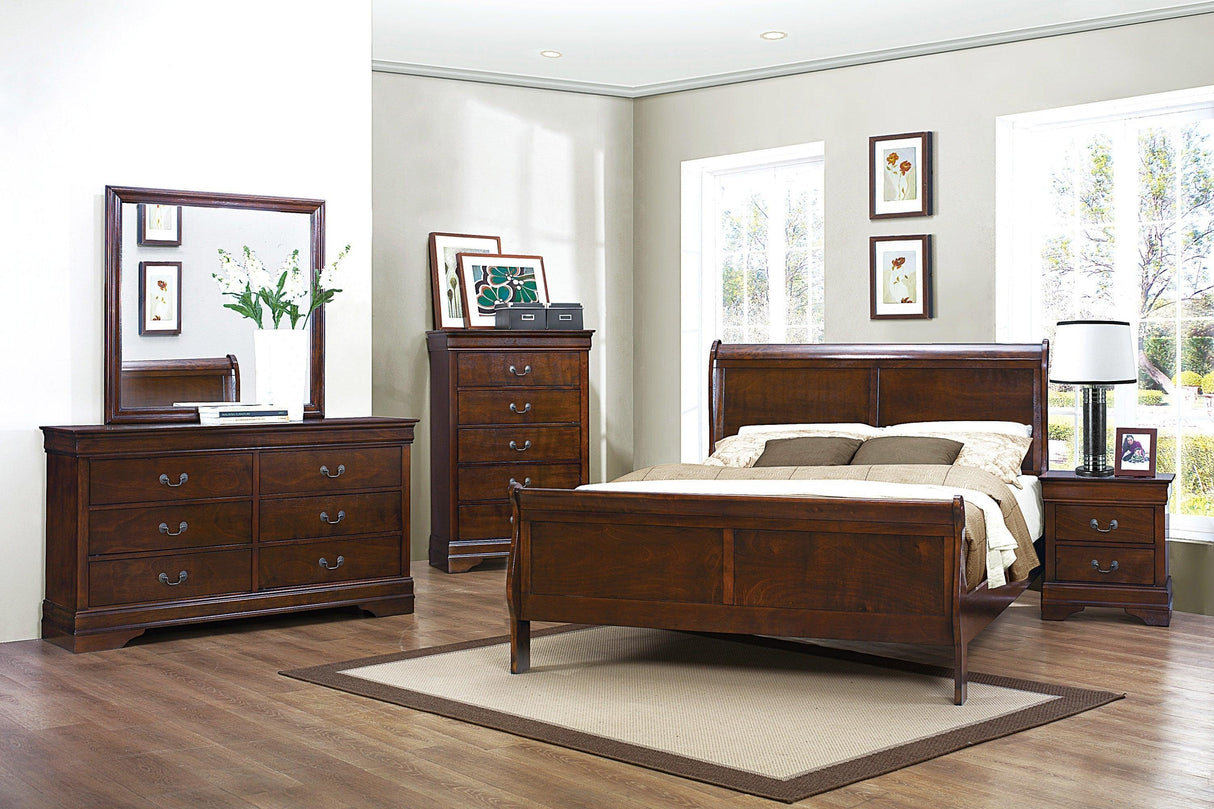 Mayville Brown Cherry Queen Sleigh Bed by Homelegance at Eve Furniture