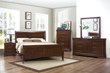 Mayville Brown Cherry Sleigh Bedroom Set by Homelegance at Eve Furniture