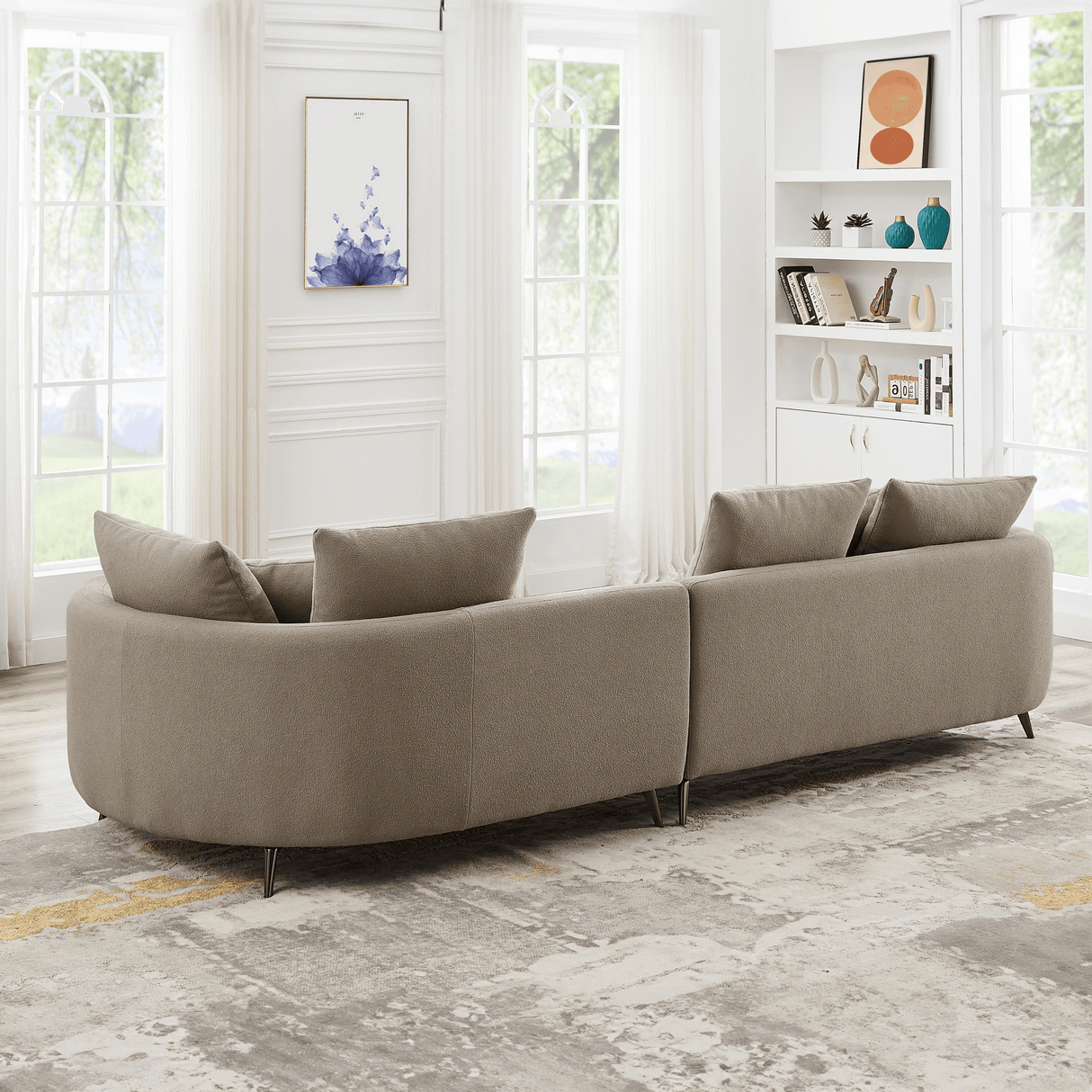 McKenzie Mid-century Modern Boucle Sectional Sofa Ivory / Right