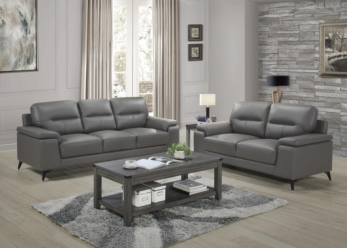Mischa Dark Gray Top-Grain Leather Living Room Set by Homelegance at Eve Furniture