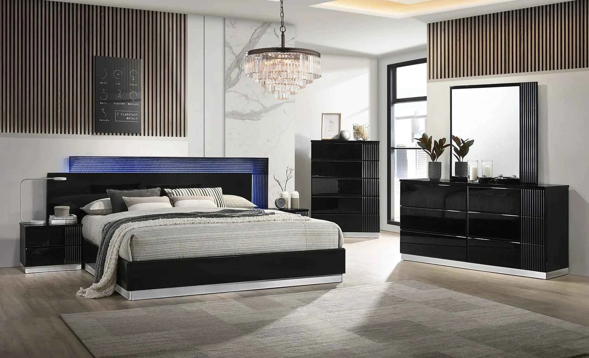 Modena Black LED Italian Bedroom Set by New Era Innovations at Eve Furniture