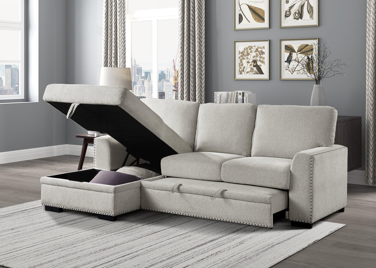 Morelia 2-Piece Sectional with Pull-out Bed and Left Chaise with Hidden Storage In Beige by Homelegance at Eve Furniture