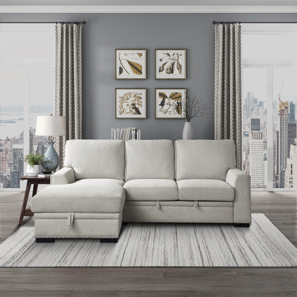 Morelia 2-Piece Sectional with Pull-out Bed and Left Chaise with Hidden Storage In Beige by Homelegance at Eve Furniture