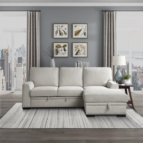 Morelia 2-Piece Sectional with Pull-out Bed and Right Chaise with Hidden Storage In Beige by Homelegance at Eve Furniture